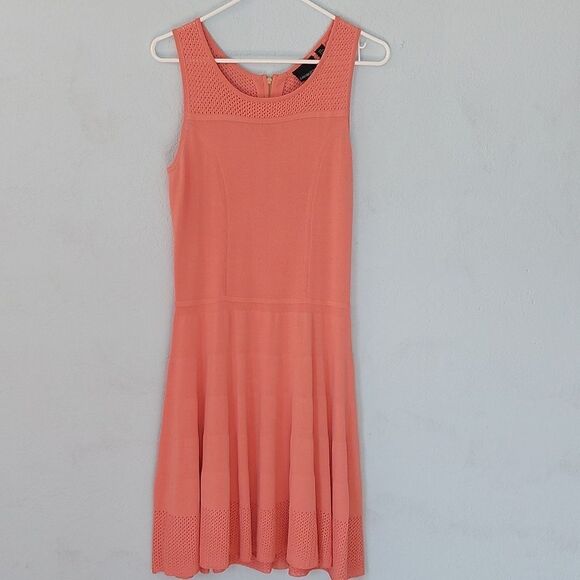 Cynthia Rowley Dresses & Skirts - Cynthia Rowley Coral Peach Fit & Flare Crochet Knit Sleeveless Dress Size M